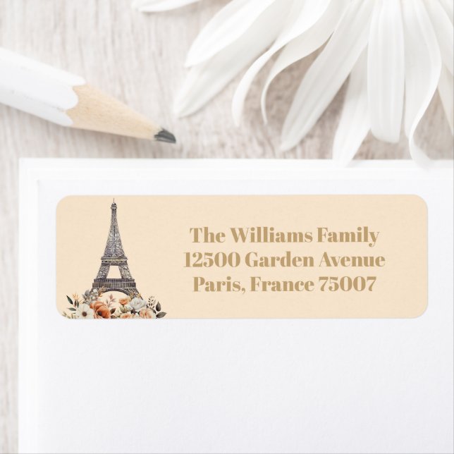 Paris France Eiffel Tower Floral Return Address (Insitu)