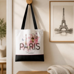 Paris France Eiffel Tower & Lamp Tote Bag
