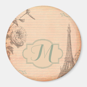 Paris France Eiffel Tower Monogram Initial Magnet