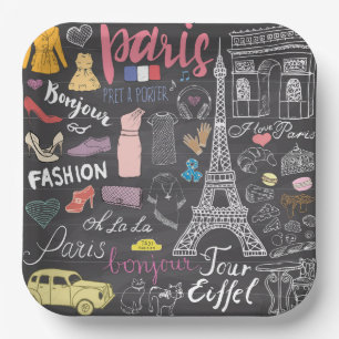 Paris France Eiffel Tower Paper Plate