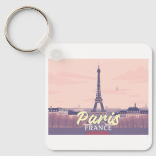 Paris France Eiffel Tower Pastel Travel Design Keychain