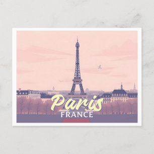 Paris France Eiffel Tower Pastel Travel Design Postcard