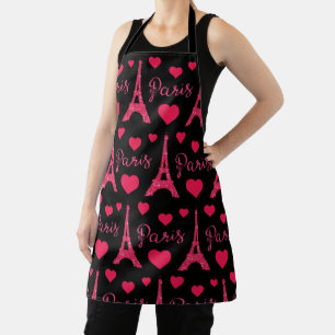 Paris France Eiffel Tower Pink Hearts Glitter Apron