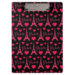 Paris France Eiffel Tower Pink Hearts Glitter Clipboard