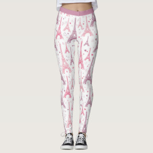 Paris France Eiffel Tower Pink Purple Yoga Workout Leggings