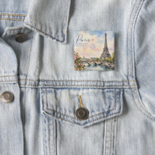 Paris France Eiffel Tower river seine  2 Inch Square Button
