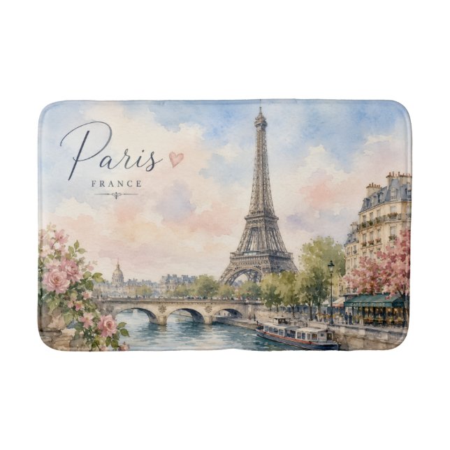 Paris France Eiffel Tower river seine  Bath Mat (Front)