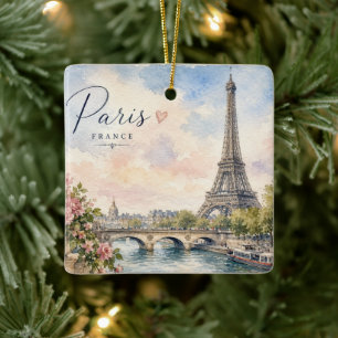 Paris France Eiffel Tower river seine  Ceramic Ornament