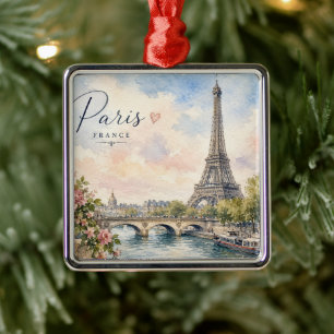 Paris France Eiffel Tower river seine  Metal Ornament