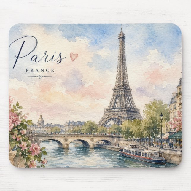 Paris France Eiffel Tower river seine  Mouse Pad (Front)