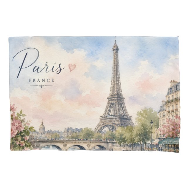 Paris France Eiffel Tower river seine  Pillowcase (Front)