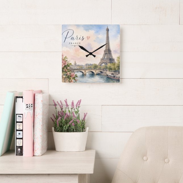 Paris France Eiffel Tower river seine  Square Wall Clock (Reading Room)