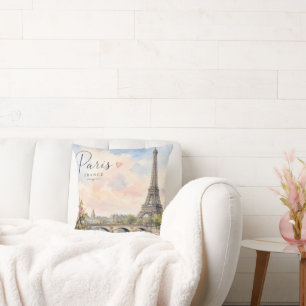 Paris France Eiffel Tower river seine Throw Pillow