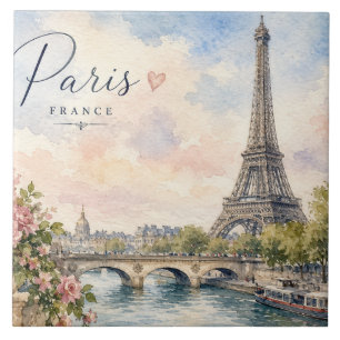 Paris France Eiffel Tower river seine  Tile