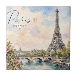Paris France Eiffel Tower river seine Tile