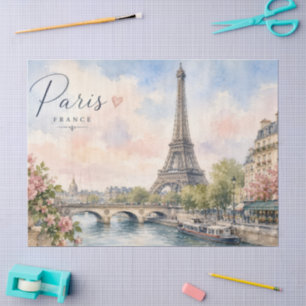 Paris France Eiffel Tower river seine Tissue Paper