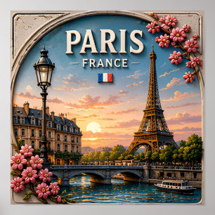 🗼 Paris France Eiffel Tower Riverside City Views Poster