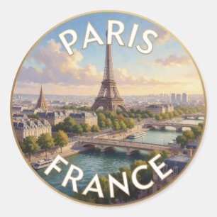Paris France Eiffel Tower Seine River Classic Round Sticker