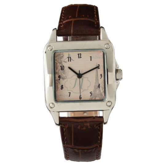 Paris France Eiffel Tower Sha Monogram Wrist Watch