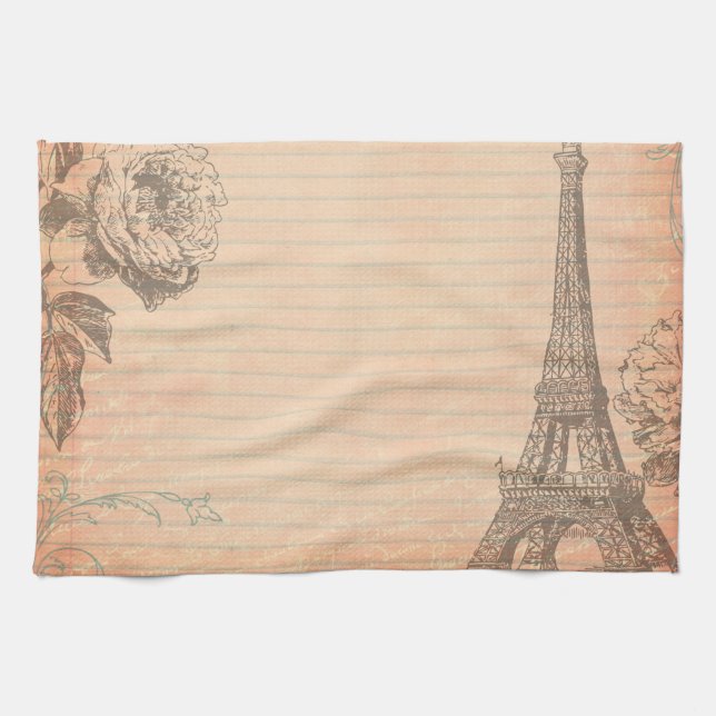 Paris France Eiffel Tower Shabb Kitchen Dish Towel (Horizontal)