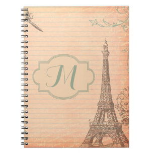 Paris France Eiffel Tower Shabb Monogram Note Book