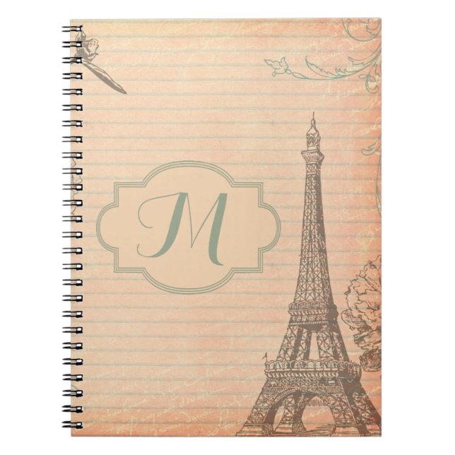 Paris France Eiffel Tower Shabb Monogram Note Book (Front)