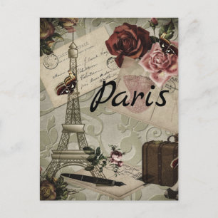 Paris France Eiffel Tower  Travel collage postcard