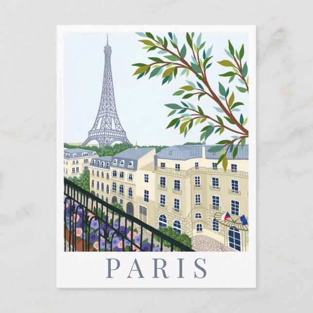 Paris France Eiffel Tower Travel Illustration Postcard (Front)