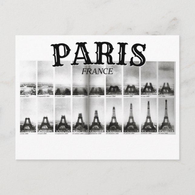 Paris France - Eiffel Tower Vintage Construction Invitation Postcard (Front)