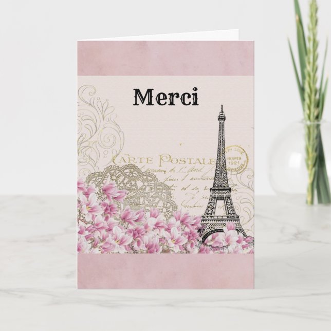 Paris France Eiffel Tower Vintage Thank You Card (Front)