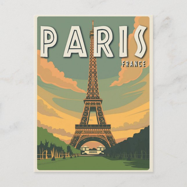 Paris France Eiffel Tower Vintage Travel Postcard (Front)