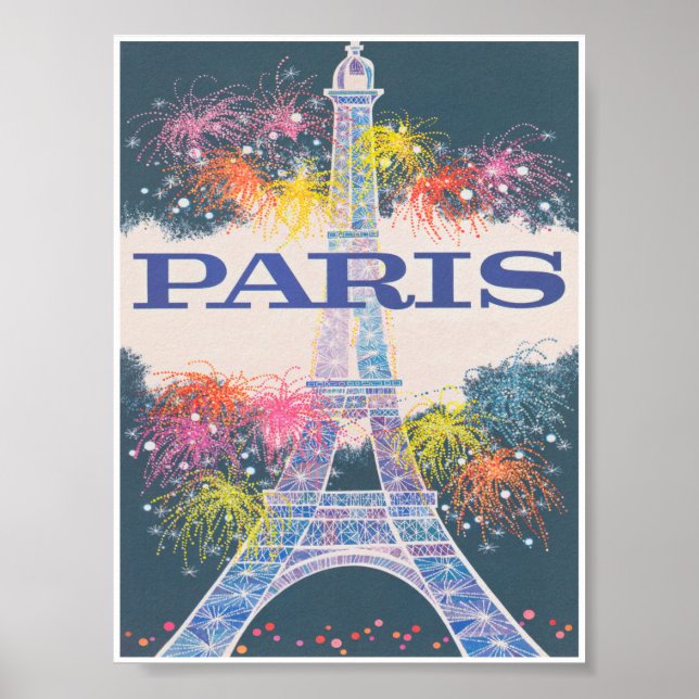 Paris France, Eiffel Tower, Vintage Travel Poster (Front)