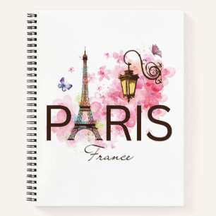 Paris France Eiffel Tower Vintange Lamp Bicycle Notebook