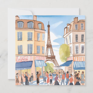 Paris France Eiffel Tower Watercolor Card