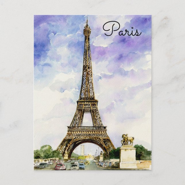 Paris France Eiffel Tower  watercolor postcard (Front)