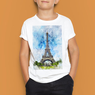 Paris France Eiffel Tower Watercolor T-Shirt