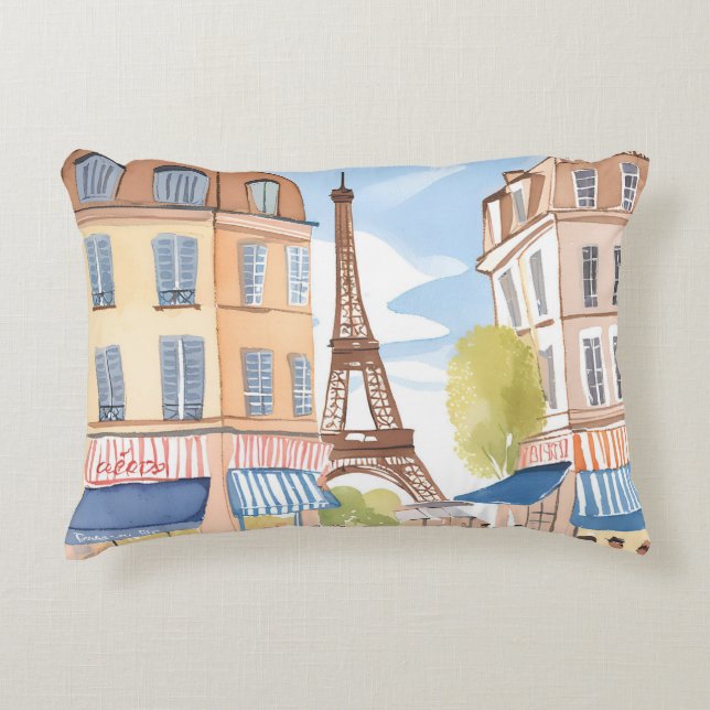 Paris France Eiffel Tower | Watercolor Travel Accent Pillow (Front)