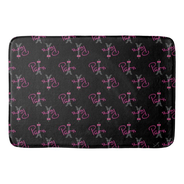 Paris, France, Eiffel Tower with pink bow, modern Bath Mat (Front)
