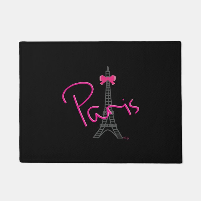 Paris, France, Eiffel Tower with pink bow, modern Doormat (Front)