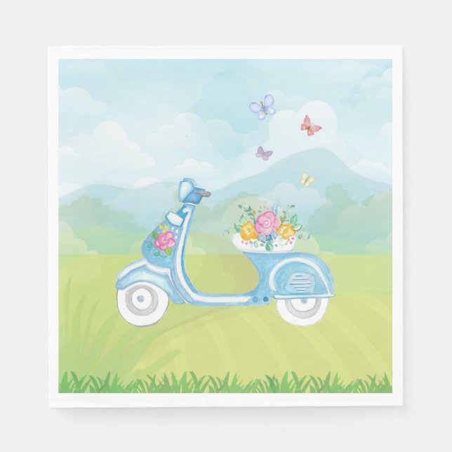 Paris France Eiffel Tower with Scooter party theme Napkin (Front)