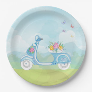 Paris France Eiffel Tower with Scooter party theme Paper Plate