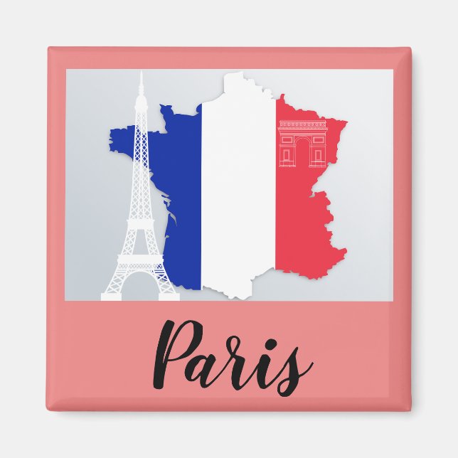 Paris France Flag Map Eiffel Tower Magnet (Front)