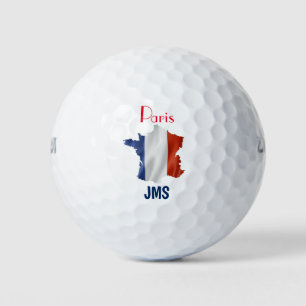 Paris France Flag Map Monogram Initials Golf Balls