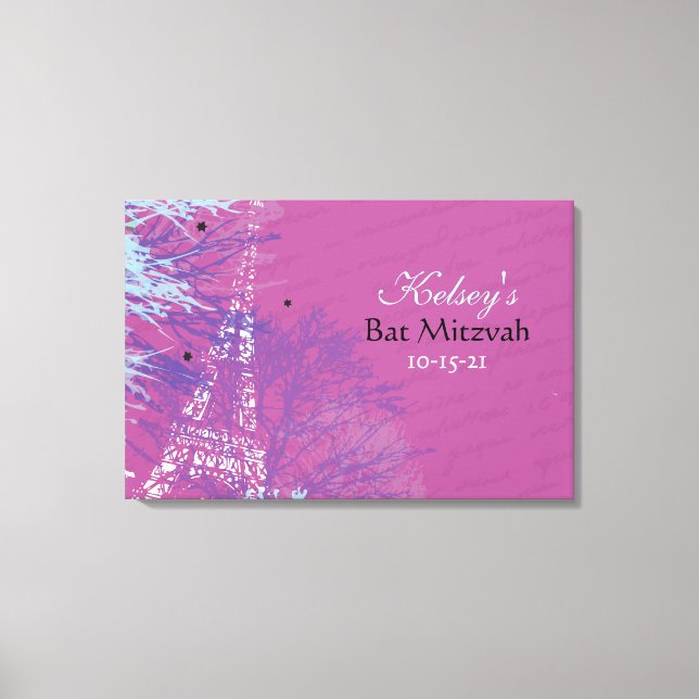 PARIS FRANCE FRENCH Bar Bat Mitzvah Sign-In Board Canvas Print (Front)