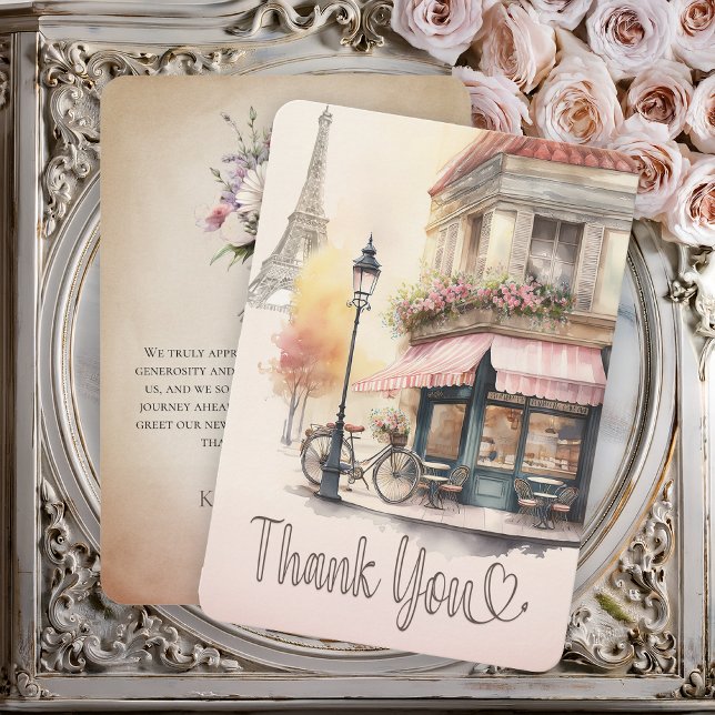 Paris France French Cafe Baby Shower Thank You Card (Pink Parisian (Paris, France) French Cafe Girl Baby Shower Thank You - Bonjour Bebe Collection)
