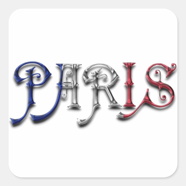 Paris France French Flag Colours Typography Square Sticker (Front)