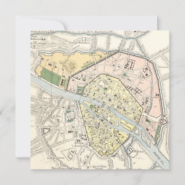 Paris, France: Historical, Vintage Map (Front)