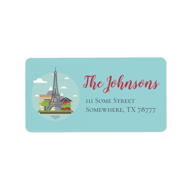 Paris France Landmarks Eiffel Tower Address Labels (Front)