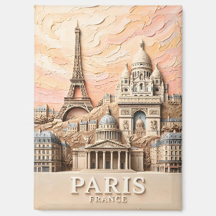 Paris France Landmarks Textured Cityscape Painting Magnet