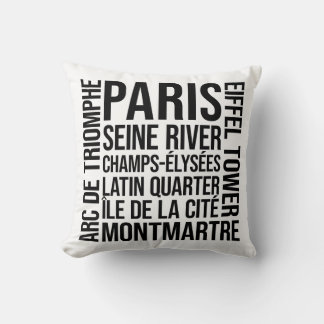 Paris, France Landmarks Typography Word Art Throw Pillow